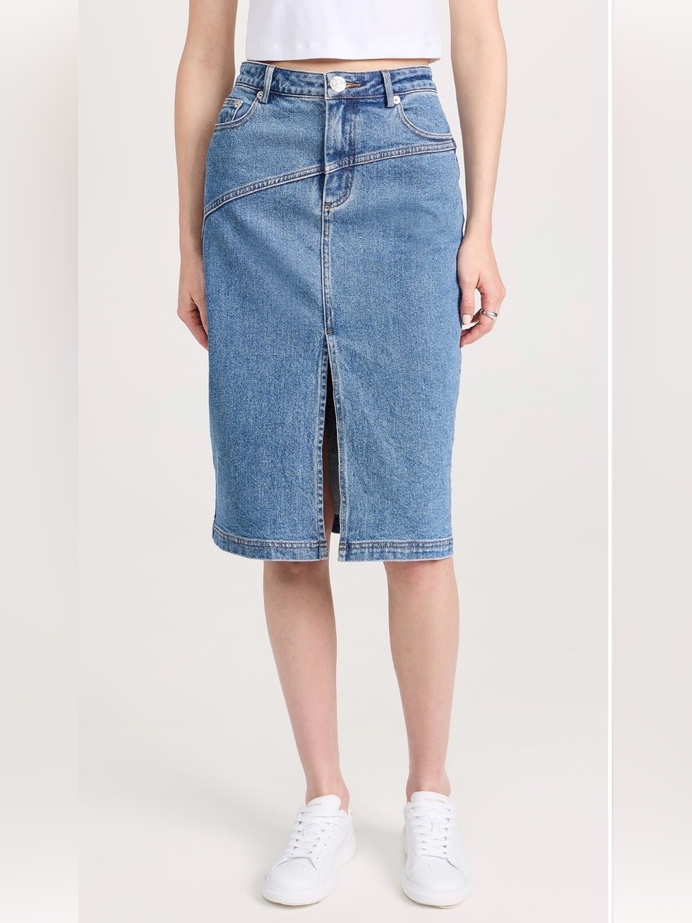 STAUD Hudson Denim Midi Skirt Medium Wash Size 16 NWT